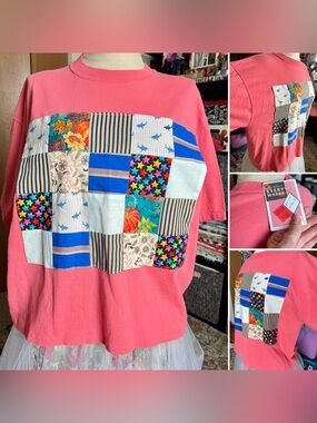 Quilty Tee - Salmon Pink Quilt Block